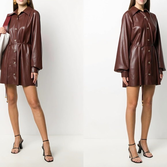 Nanushka Jackets & Blazers - Nanushka Deep Brown Vegan Leather Mini Long Sleeves Dress Small